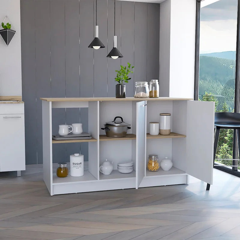 Isola da cucina per sala da pranzo, cucina, bianco / rovere chiaro