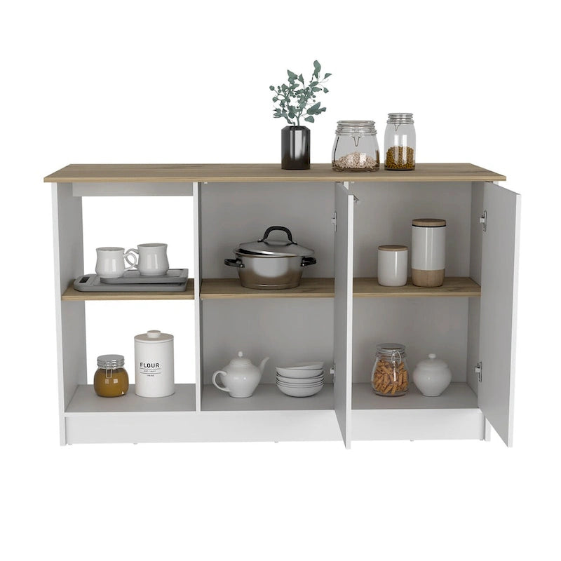 Isola da cucina per sala da pranzo, cucina, bianco / rovere chiaro