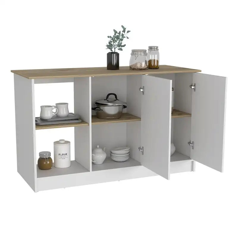 Isola da cucina per sala da pranzo, cucina, bianco / rovere chiaro