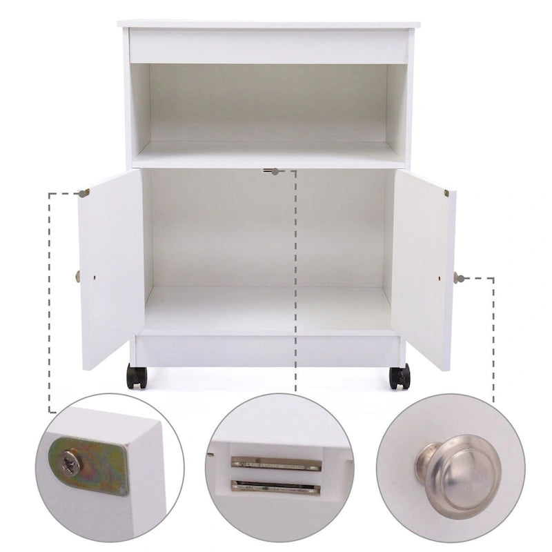 White Microwave Storage Cabinet with Universal Wheel - 24*14.6*30.8
