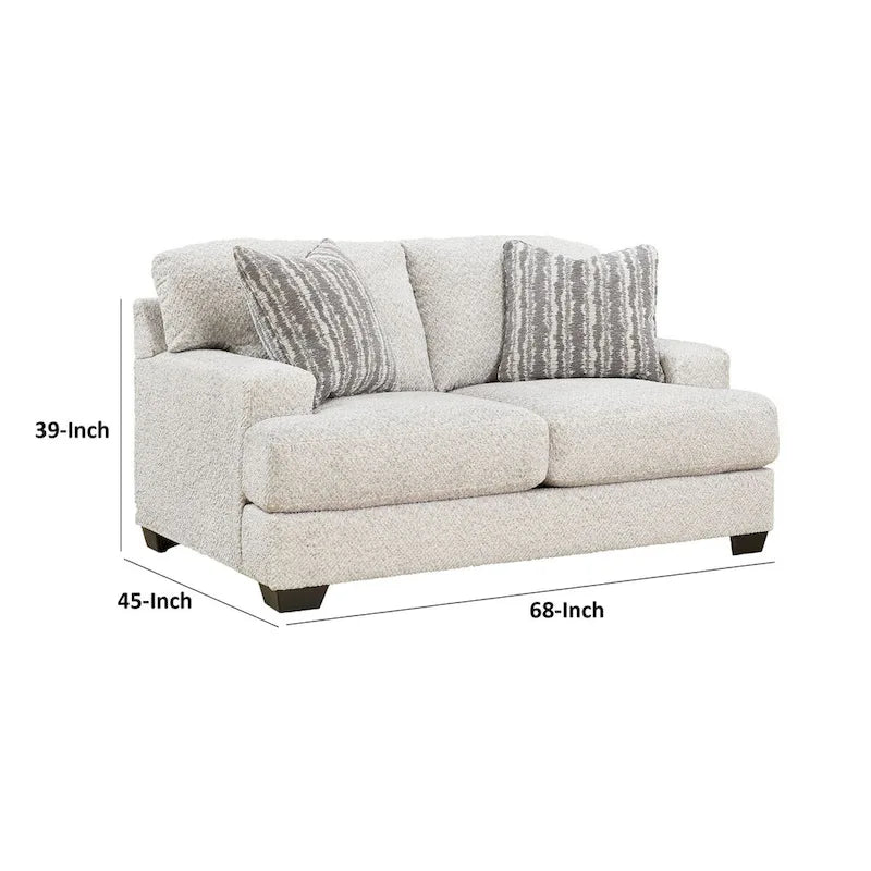 68 Inch Loveseat with 2 Accent Pillows, Oversized, Gray Polyester