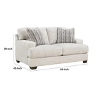 68 Inch Loveseat with 2 Accent Pillows, Oversized, Gray Polyester