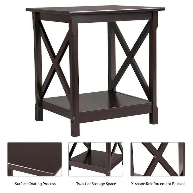 Design Wood Coffee Side End Table with Storage Shelf