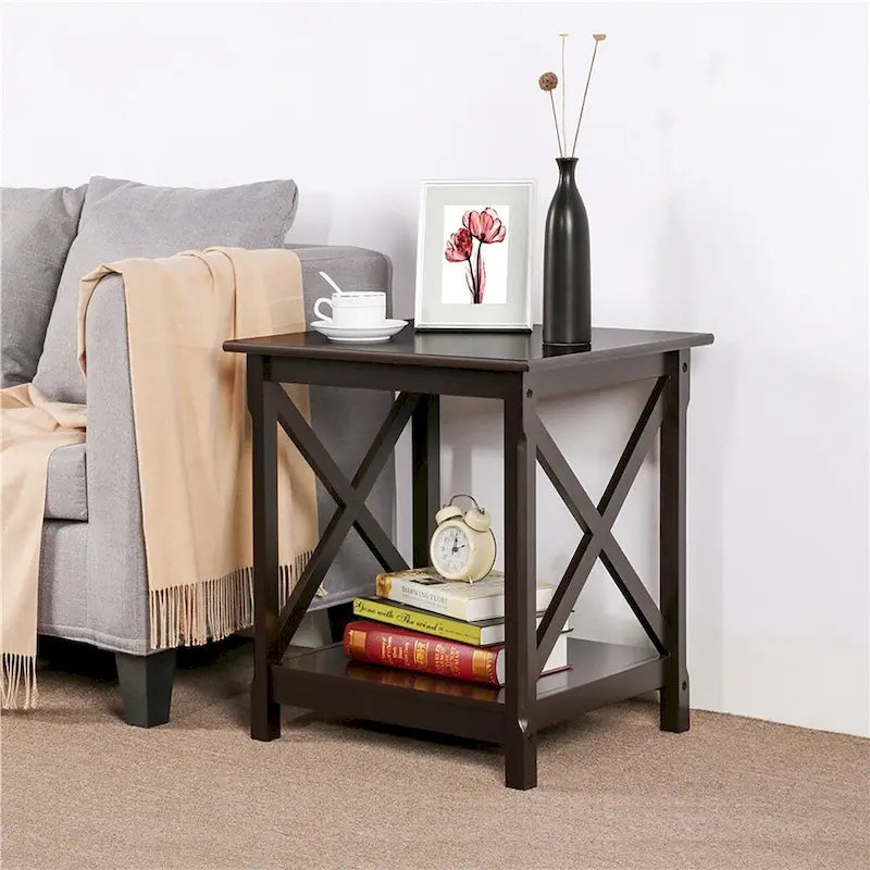 Design Wood Coffee Side End Table with Storage Shelf