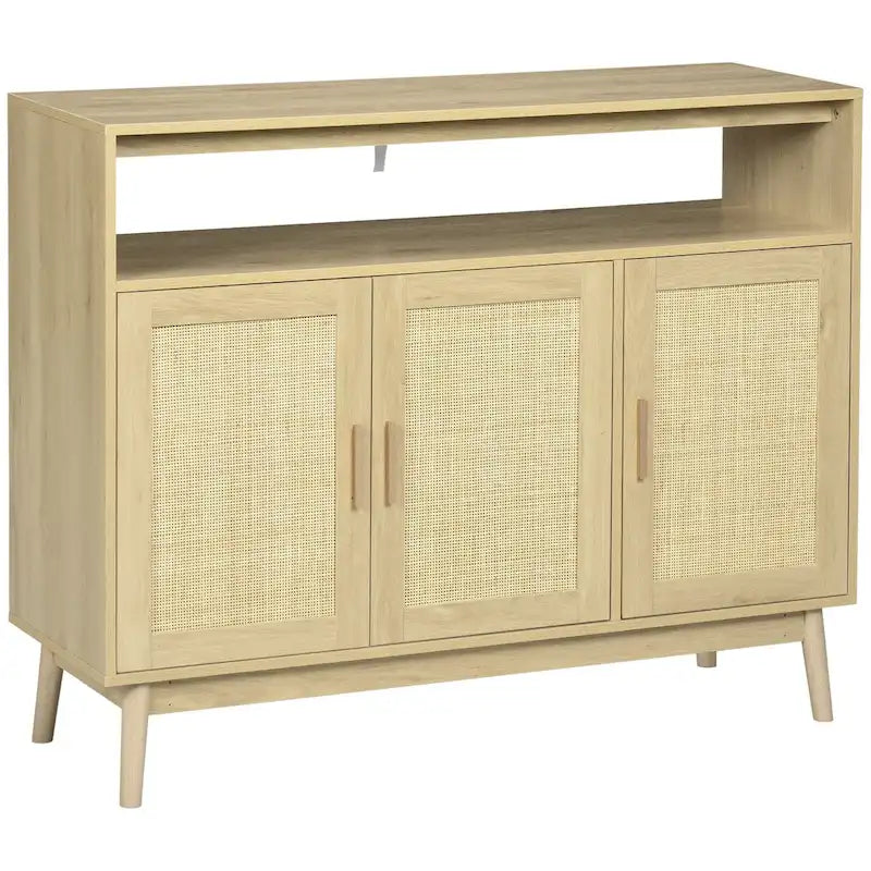 Credenza buffet Boho con ante in rattan, finitura naturale