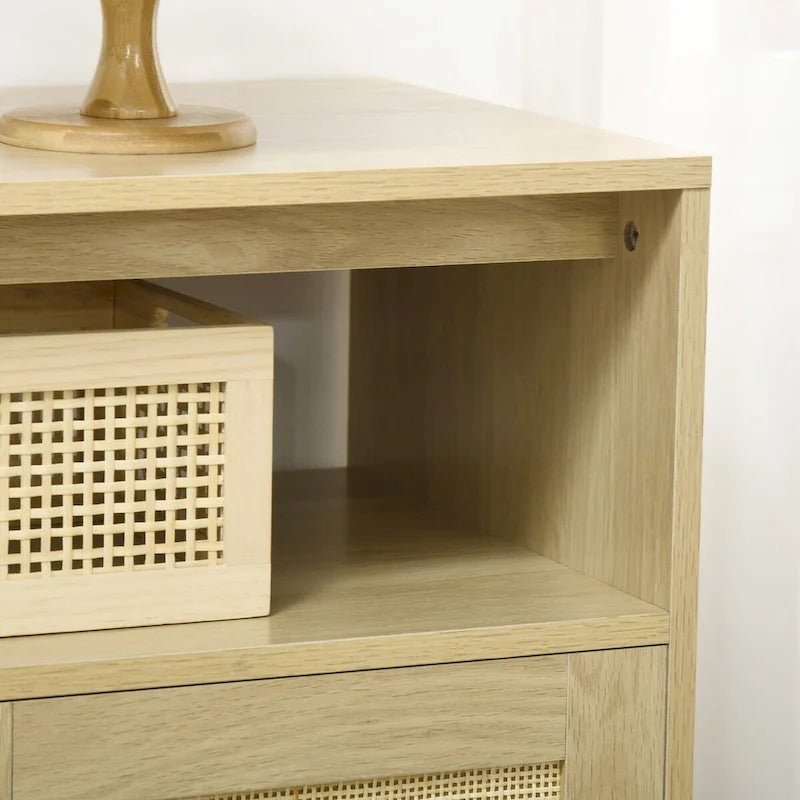 Credenza buffet Boho con ante in rattan, finitura naturale