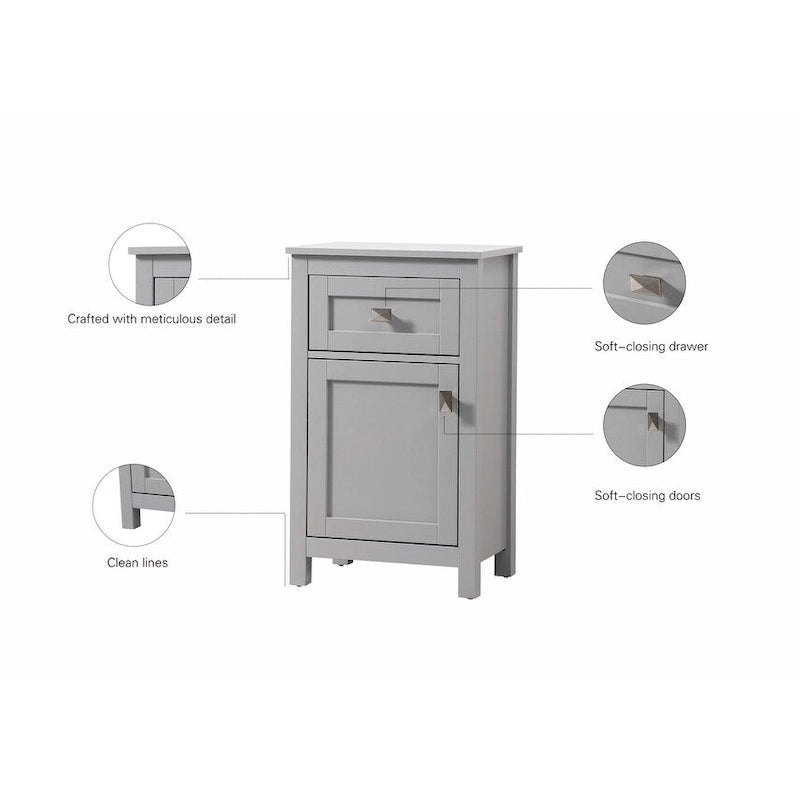 18 Inch Bathroom Storage Freestanding Cabinet with Soft-Closing Drawer