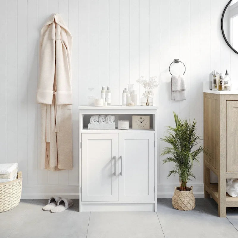 Mobile contenitore da bagno moderno con ante a chiusura magnetica e ripiani